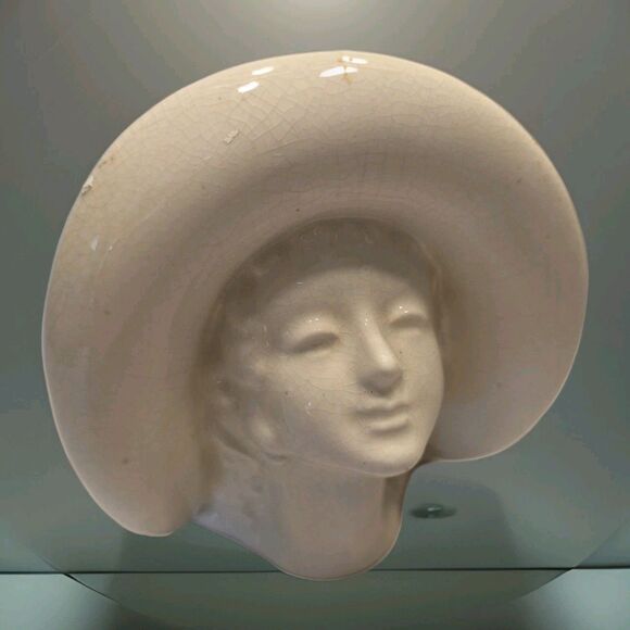 Vintage USA Pottery Art Deco Lady Head Vase Wall Pocket AS IS - Picture 2 of 12